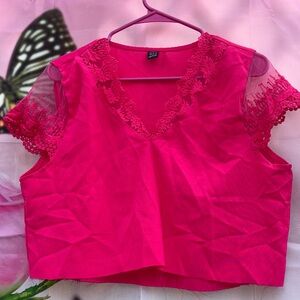 SHEIN Vibrant Pink Lace Blouse